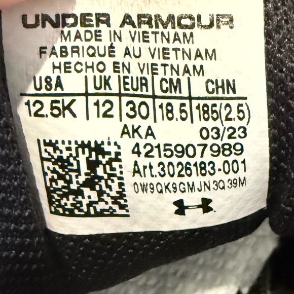 Under Armour Kids Running Shoes Black White Size 12.5K Hook & Loop - Picture 5 of 5